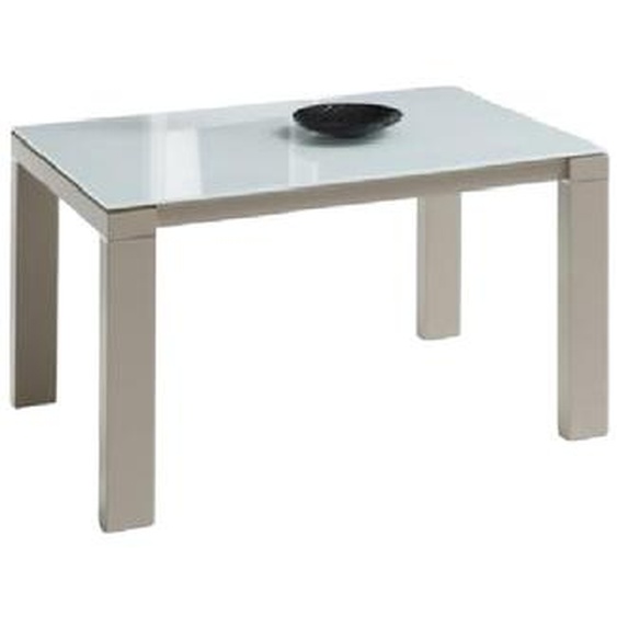 Table repas extensible ARMONIA 8 couverts 140/210x90cm pieds beiges plateau verre blanc