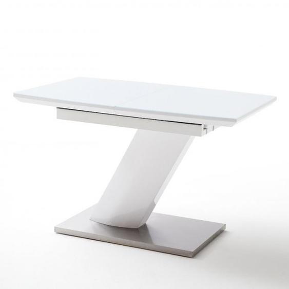 Table repas extensible design GALIA 120/160 x 80 cm blanc laqué brillant verre trempé