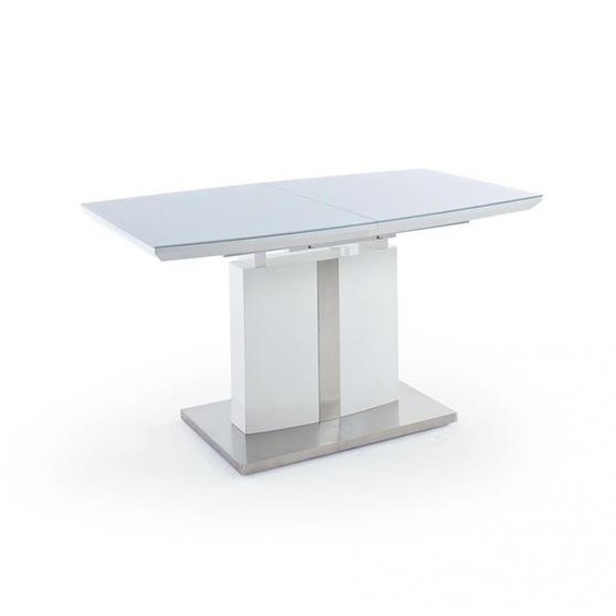 Table repas extensible NAVAJO 140(180cm) plateau MDF laque blanc socle acier brosse