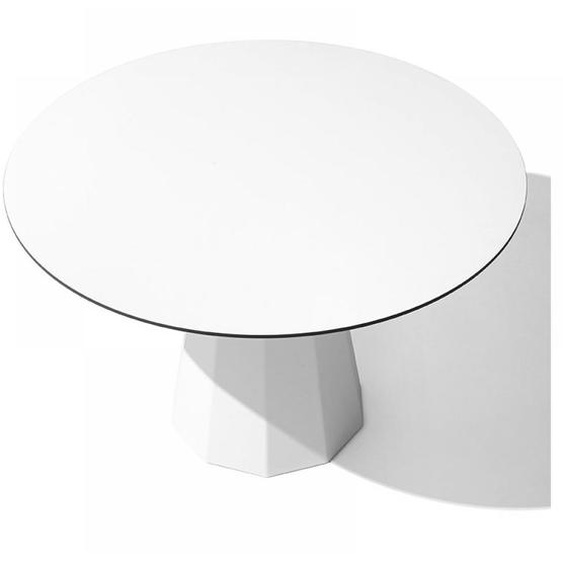 Table repas rond 4 couverts DIX base métal plateau laqué blanc