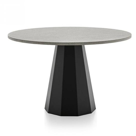 Table repas rond 4 couverts DIX base métal plateau mélaminé pierre gris