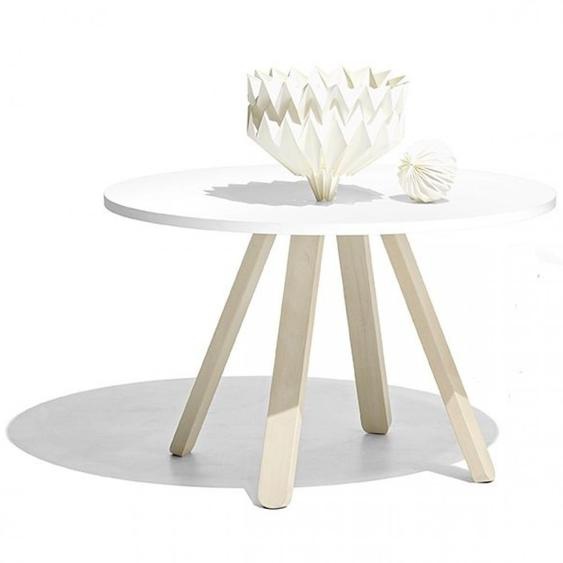 Table repas rond 4 couverts STECCO pieds bois plateau blanc laqué