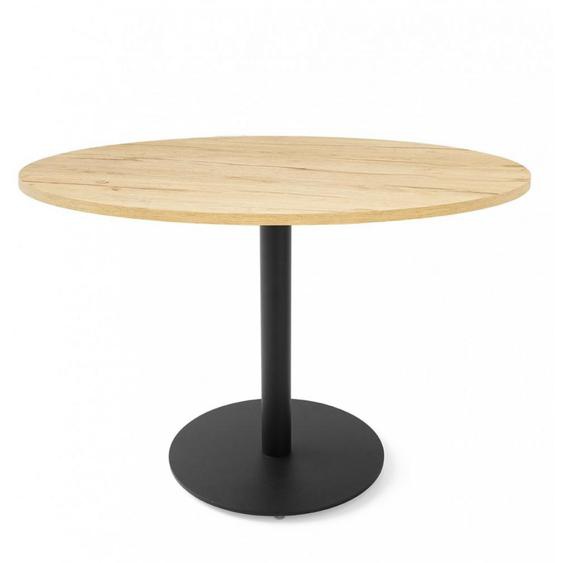 Table repas rond 5 couverts COKTAIL base métal noir plateau mélaminé chêne