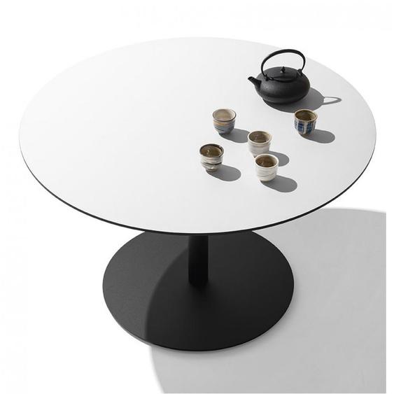 Table repas rond 5 couverts COKTAIL base métal noir plateau stratifié blanc