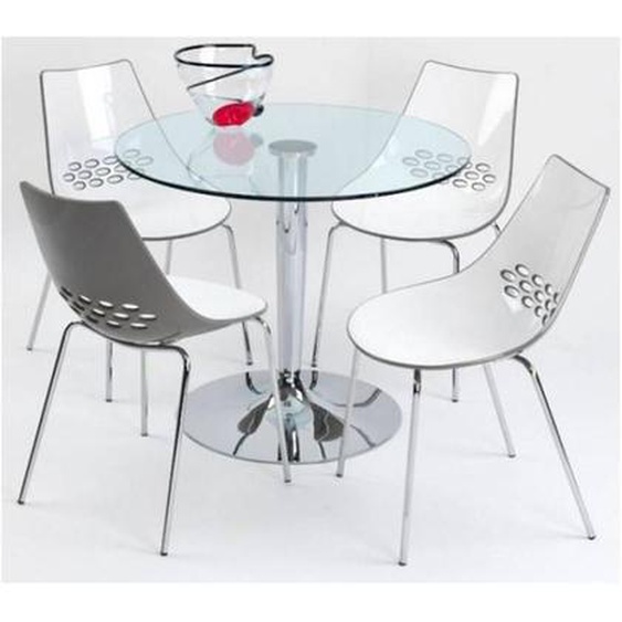 Table repas ronde PLANET  90x90 en verre piétement acier chromé