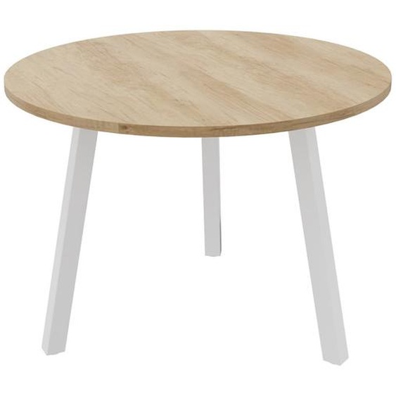 Table ronde 100 cm - 3 pieds trapèze métal Blanc - Plateau Chêne Nébraska