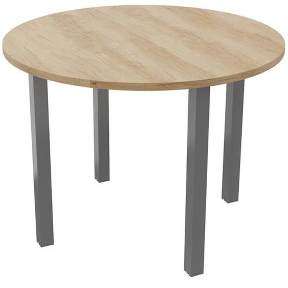 Table ronde 100 cm - 4 pieds métal Aluminium - Plateau Chêne Nebraska