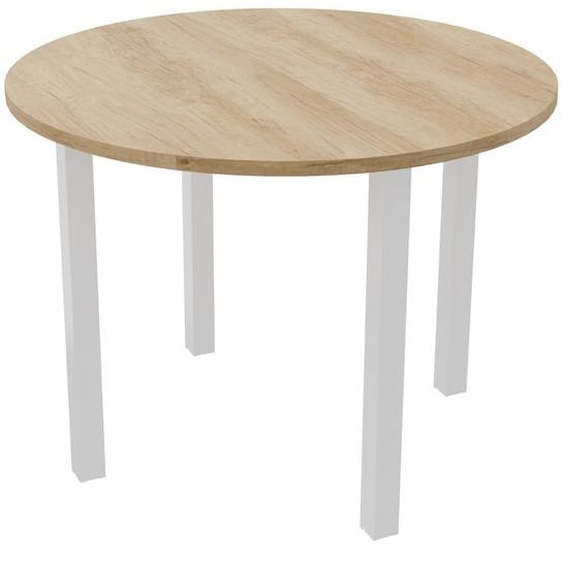 Table ronde 100 cm - 4 pieds métal Blanc - Plateau Chêne Nebraska