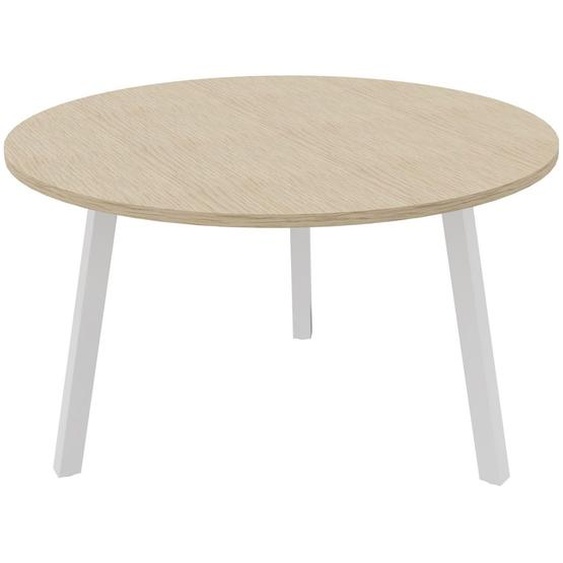 Table ronde 120 cm - 3 pieds trapèze métal Blanc - Plateau Chêne