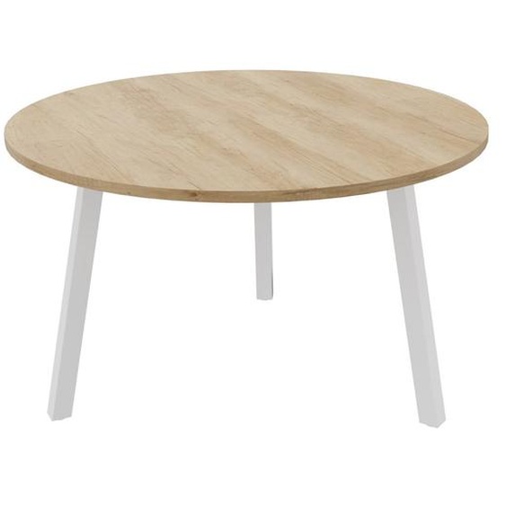 Table ronde 120 cm - 3 pieds trapèze métal Blanc - Plateau Chêne Nébraska