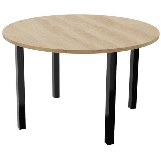 Table ronde 120 cm - 4 pieds métal Noir - Plateau Chêne Nebraska