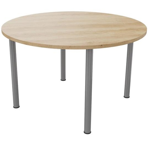 Table ronde 120 cm - 4 pieds tube Aluminium - Plateau Chêne Nebraska