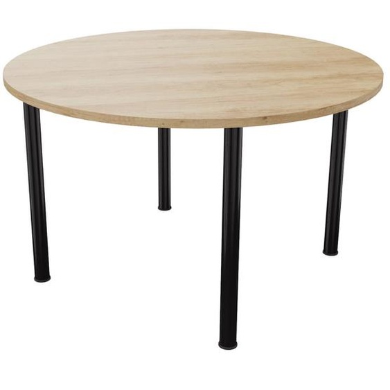Table ronde 120 cm - 4 pieds tube Noir - Plateau Chêne Nebraska