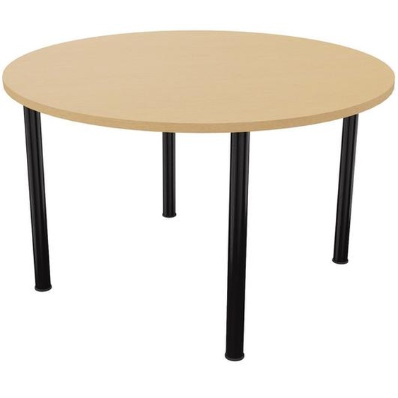 Table ronde 120 cm - 4 pieds tube Noir - Plateau Hêtre