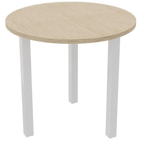Table ronde 80 cm - 3 pieds métal Blanc - Plateau Chêne