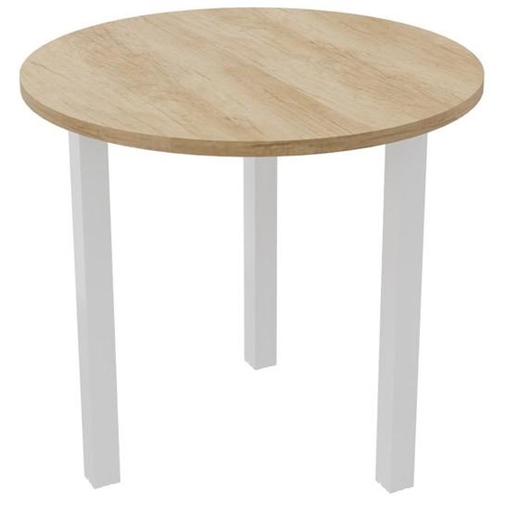 Table ronde 80 cm - 3 pieds métal Blanc - Plateau Chêne Nebraska