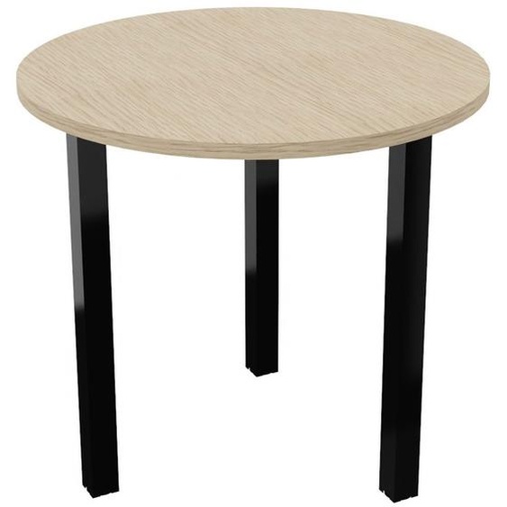 Table ronde 80 cm - 3 pieds métal Noir - Plateau Chêne