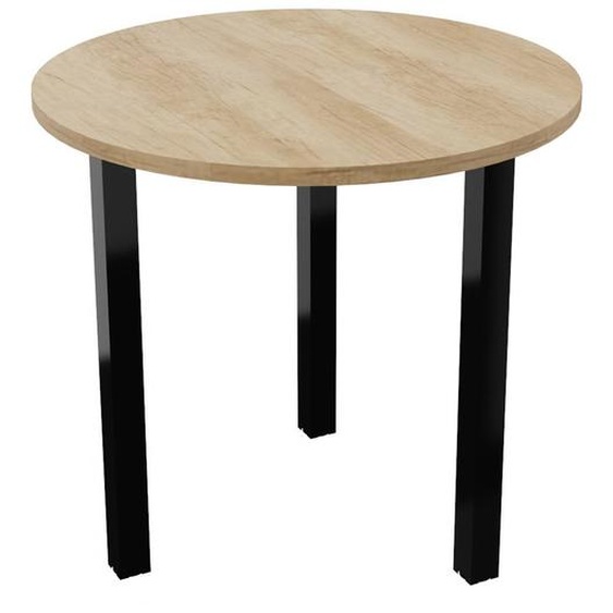 Table ronde 80 cm - 3 pieds métal Noir - Plateau Chêne Nebraska