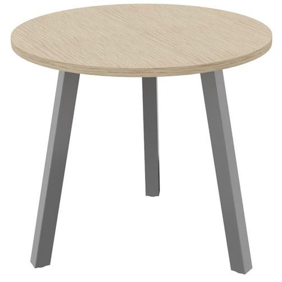 Table ronde 80 cm - 3 pieds trapèze métal Aluminium - Plateau Hêtre