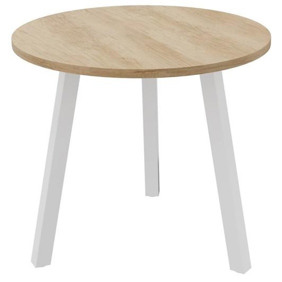 Table ronde 80 cm - 3 pieds trapèze métal Blanc - Plateau Chêne Nébraska