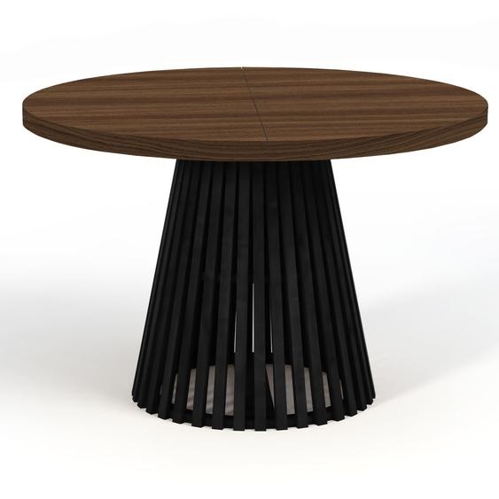 Table ronde à rallonges pour la salle à manger, DOVER - Industrial, diamètre : 90 / 140 cm, couleur : Franklin noyer/ noir