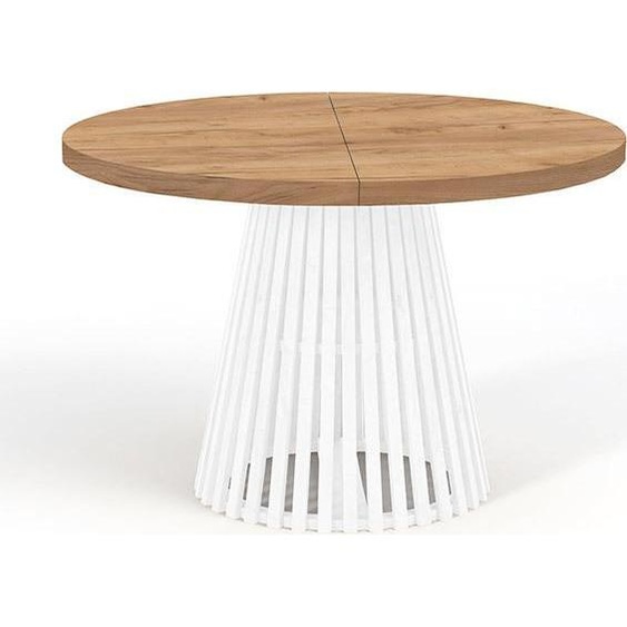 Table ronde à rallonges pour la salle à manger, DOVER - Industrial/Loft Still avec pieds à lamelles, diamètre : 90 / 140 cm, Couleur : Chêne Craft Golden / Blanc