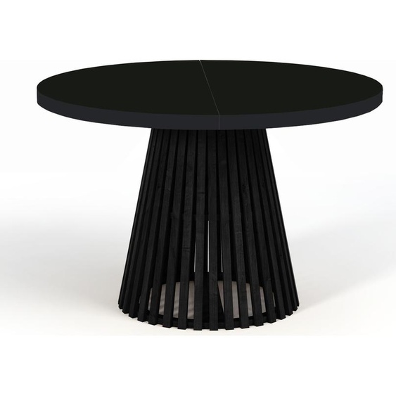 Table à manger ronde noire DOVER 90/190 cm extensible, avec lattes – style industriel, loft