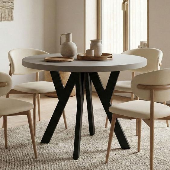 Table à manger ronde cachemire PERO 90/190 cm extensible, avec piètement noir – style scandinave, loft