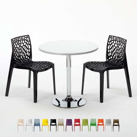 Table Ronde Blanche 70x70cm Avec 2 Chaises Colorées Grand Soleil Set Intérieur Bar Café Gruvyer LONG Island, Couleur: Noir