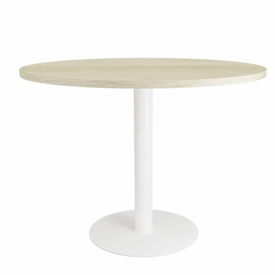 Table ronde de réunion Eminence - Ø 100 cm - Plateau Chêne canadien - Pied Blanc