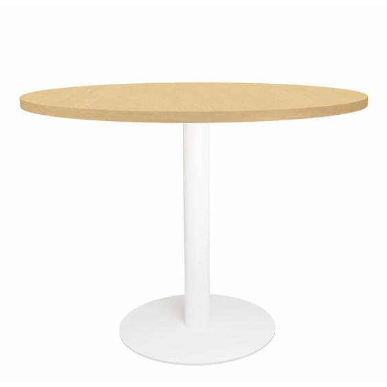 Table ronde de réunion Eminence - Ø 100 cm - Plateau Hêtre - Pied Blanc