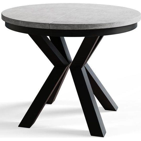 AlpiMeble Table de salle à manger ronde LOFT - Table extensible - Diamètre : 120 cm/200 cm - Gris - Pieds en métal noirs