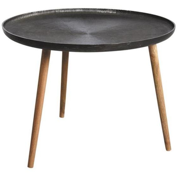 Table ronde en métal zinc antique et bois