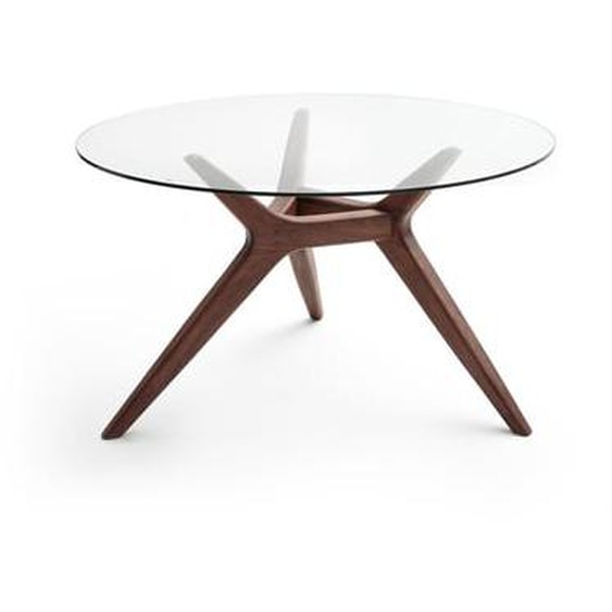 Table ronde verre/noyer Ø130 cm, Maricielo