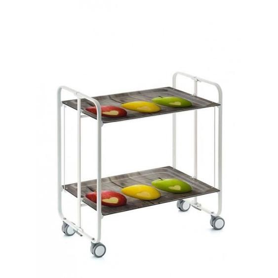 Table roulante pliante - DON HIERRO - 2 plateaux - Châssis blanc - Métal - Style contemporain