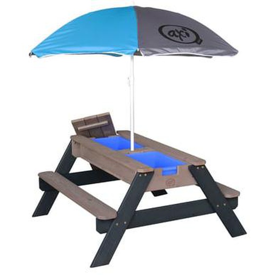 Table sable et eau anthracite avec parasol