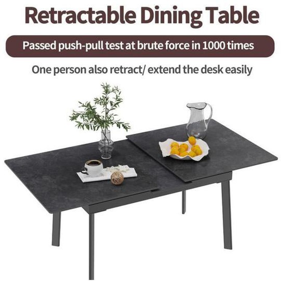 Table Salle à Manger Extensible 6 Personnes Table Cuisine avec Rallonge en Marbre Noir 130-160cm