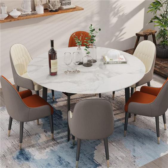 Table Salle à Manger Ronde Extensible Blanche Grande Table de Cuisine avec Rallonge 4 à 6 Personnes 130x130x79cm