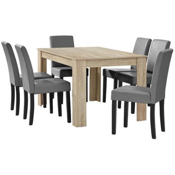 Table salon salle a manger avec 6 chaises rembourre 140 beige gris