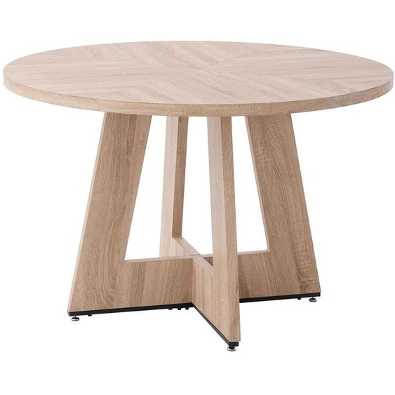 Table scandinave - Table ronde de salle à manger/de cuisine - Diamètre 110 cm - Piètement en bois clair - Plateau en plastique - Design minimaliste - À monter - Noir
