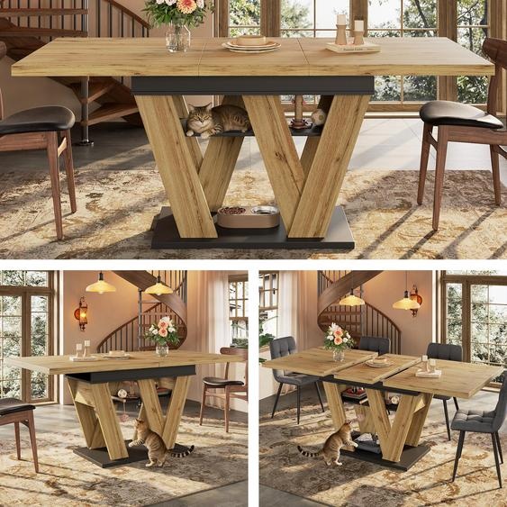 Table télescopique extensible 119-158,5 x 80 cm – table de cuisine rectangulaire avec pieds en forme de W, pour la cuisine et le salon, couleur bois