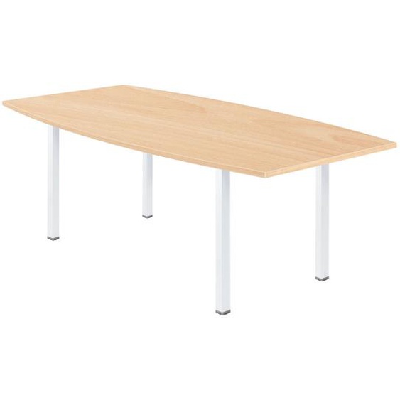 Table tonneau Actual L.200 x P.100 cm - Plateau Hêtre - Pieds carrés Blanc