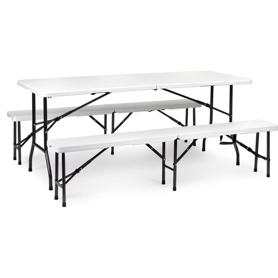 Table traiteur 180cm + 2 bancs ensemble banquet blanc ModernHome