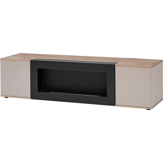 Table TV HAIKA avec bio-cheminée - chêne viking / cachemire