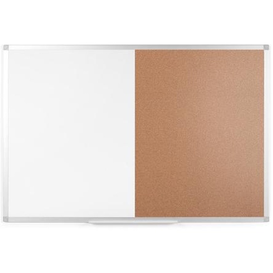 Tableau bivalent acier blanc laqué et liège - Surface magnétique - Cadre Aluminium - L.90 x H.60