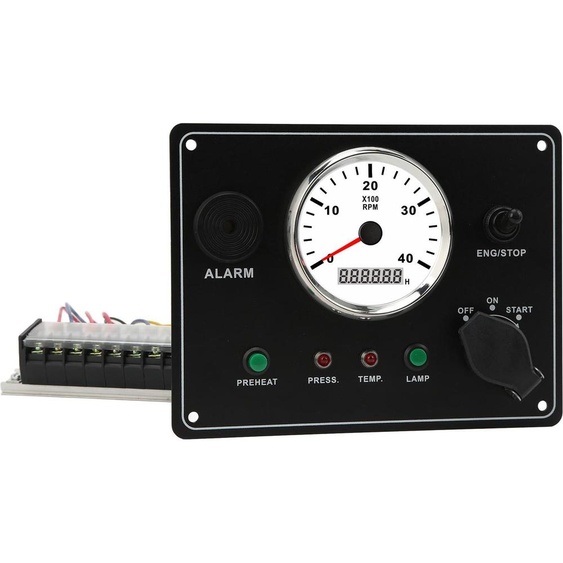 Tableau de bord bateau avec Tahcomètre Multifonction 4000RPM Moteurs Stop Start ON OFF Water Temp Alarm IP67 Waterproof 12V