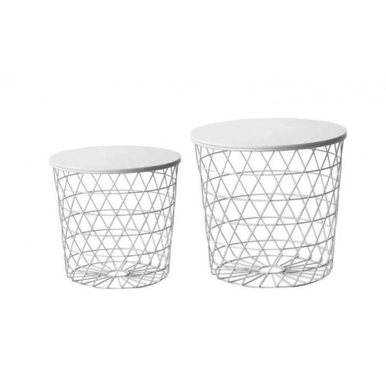 Tables basses gigognes métal blanc - Evy - Design géométrique filaire - Multifonctions