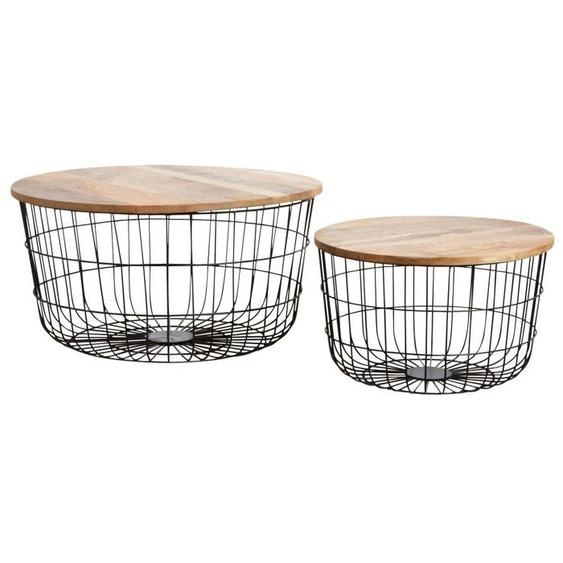 Tables basses ronde en métal noir et bois lot de 2