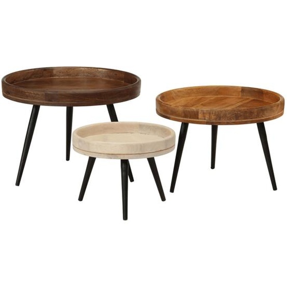 Tables basses rondes 3 pcs bois de manguier massif