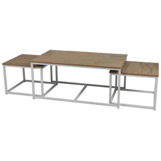 Tables basses - Set de 3 tables basses gigognes en bois et métal La Casa Blanca - Blanc - L 100/50 x P 60/50 x H 45/38 cm